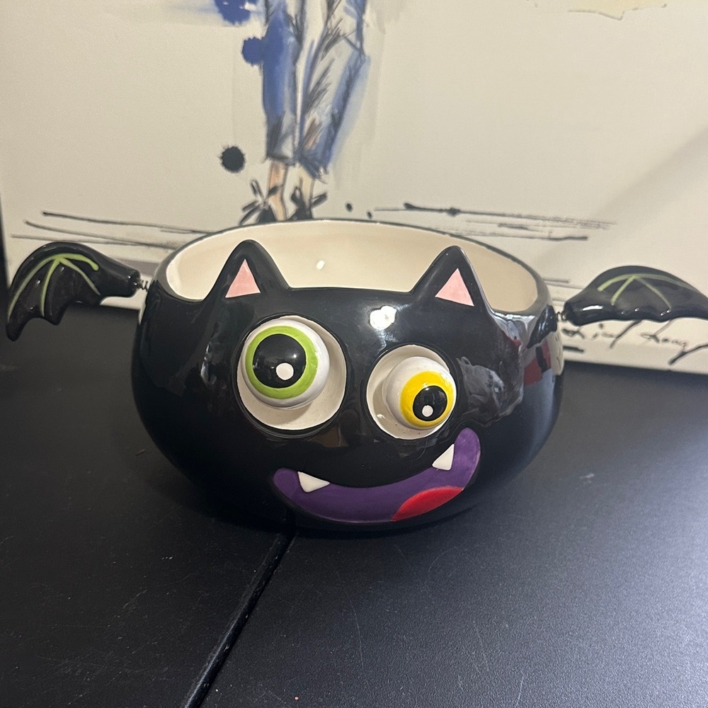 Ceramic Halloween bat candy bowl